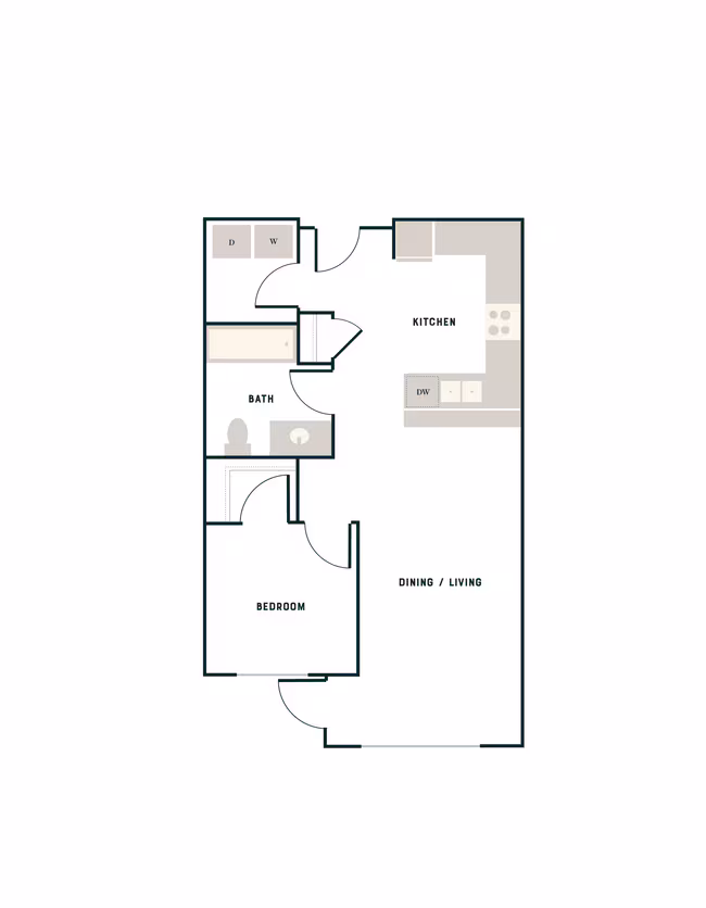 1 Bed, 1 Bath - East Apt  D East-408 floor plan